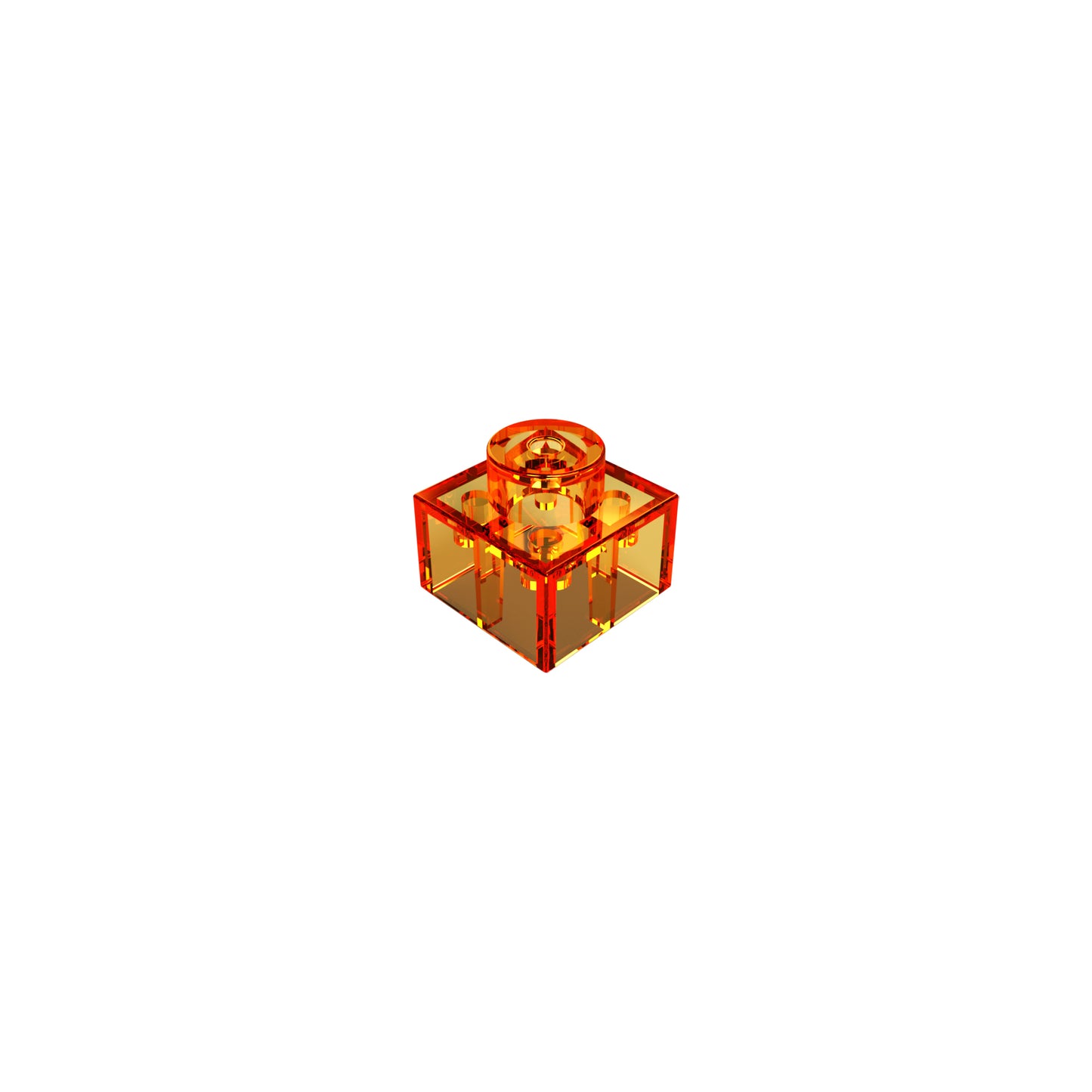 A small, transparent orange E-Blox® piece called the Circuit Blox™ - One Block Spacer, featuring a cylindrical stud on top and designed to connect seamlessly with other LEGO pieces.