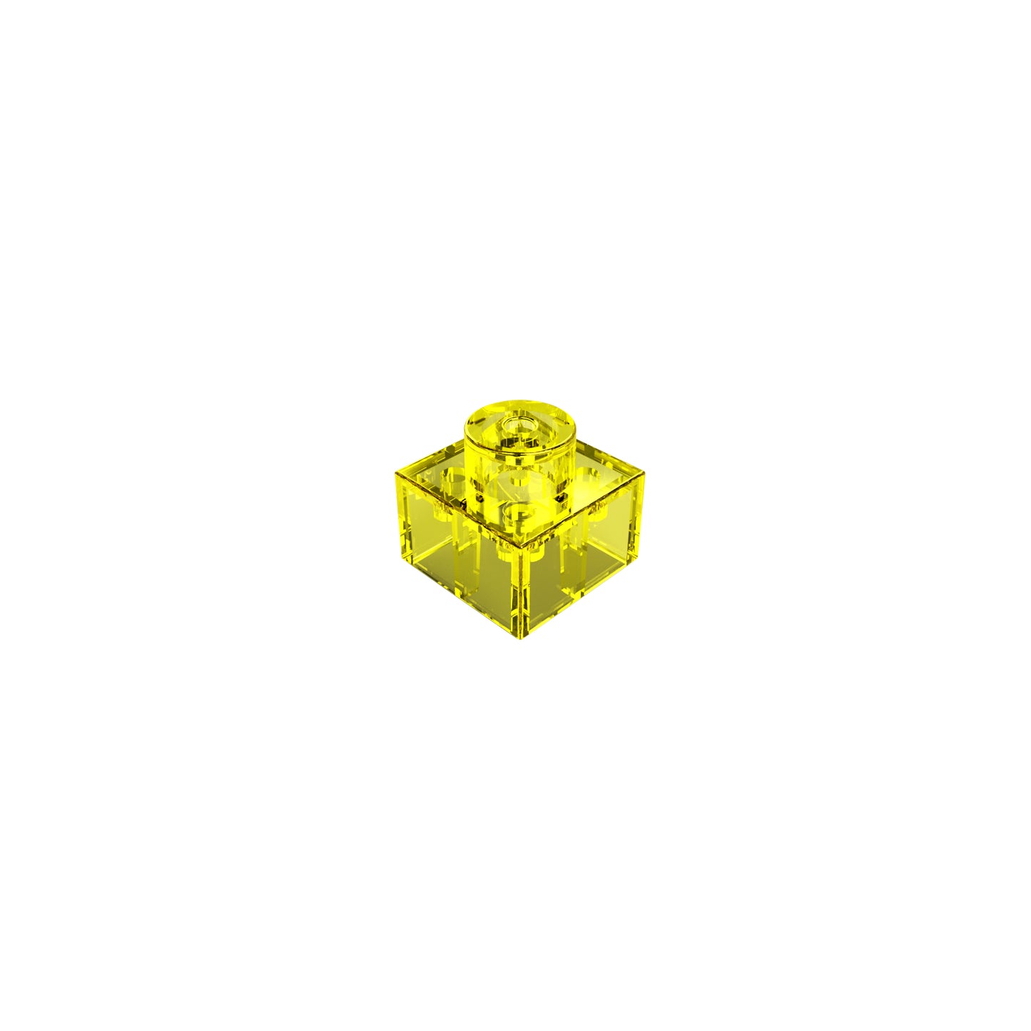 A small, translucent yellow LEGO-like brick with a square base and a single stud on top, resembling the Circuit Blox™ - One Block Spacer by E-Blox®, isolated against a white background.