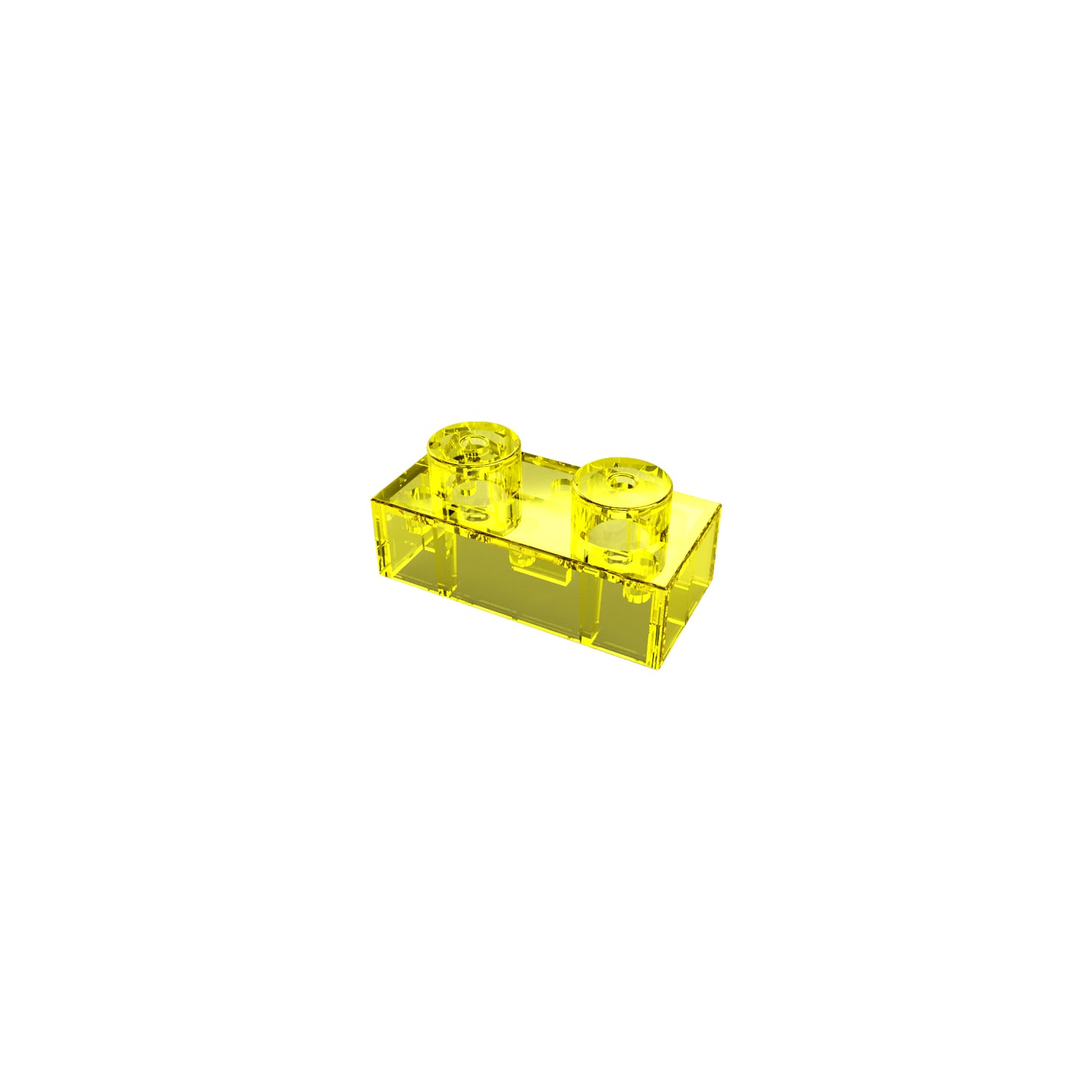 A small, transparent yellow plastic toy brick branded as the "Two Wire Spacer Block for Circuit Builder" by E-Blox, featuring two circular studs on top. This versatile component is often utilized in building sets and serves as an essential part of circuit construction. The brick is isolated against a white background.