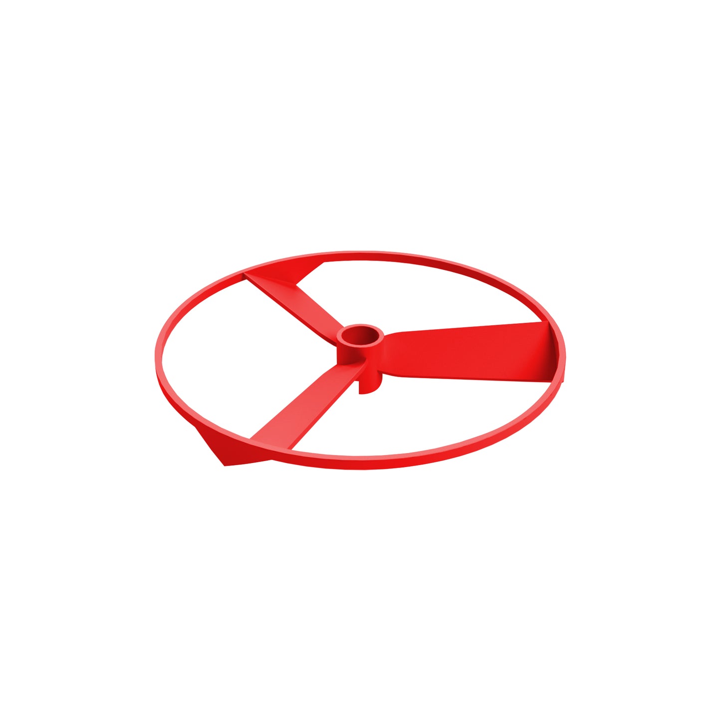 The Circuit Blox™ - Fan Blade by E-Blox is a red, circular, three-blade plastic fan blade with a central hub, set against a white background. The blades are evenly spaced and connected to the outer ring, creating a simple yet symmetrical design that is perfect for STEM projects.