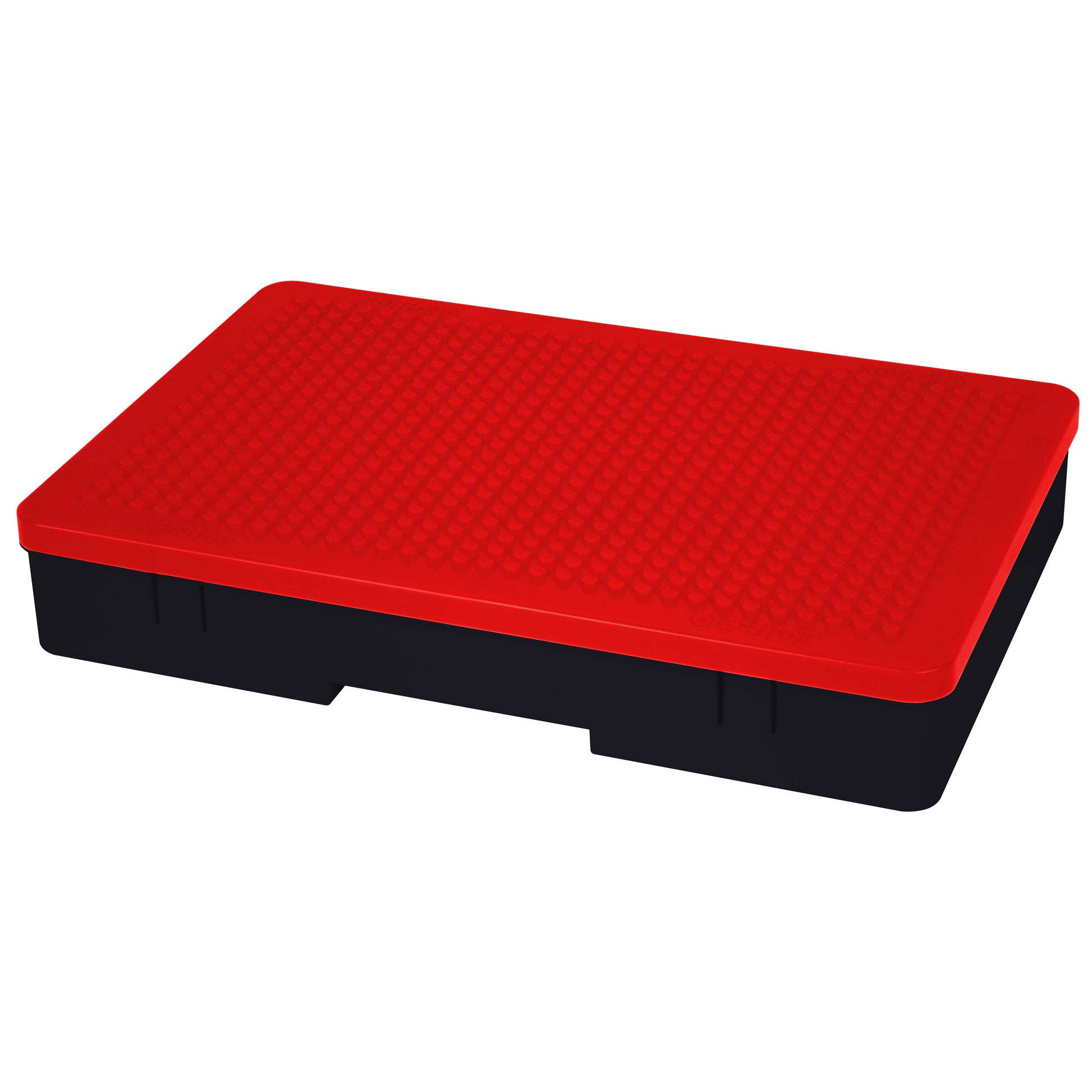 This Power Blox™ Pro Set by E-Blox offers a rectangular, black exercise step platform featuring a textured, non-slip red surface. Designed for aerobic workouts and fitness routines, the step has slightly recessed sides. Just like the E-Blox® LED Light-Up Building Blocks that stimulate creativity in play, this fitness tool enhances your exercise regimen.
