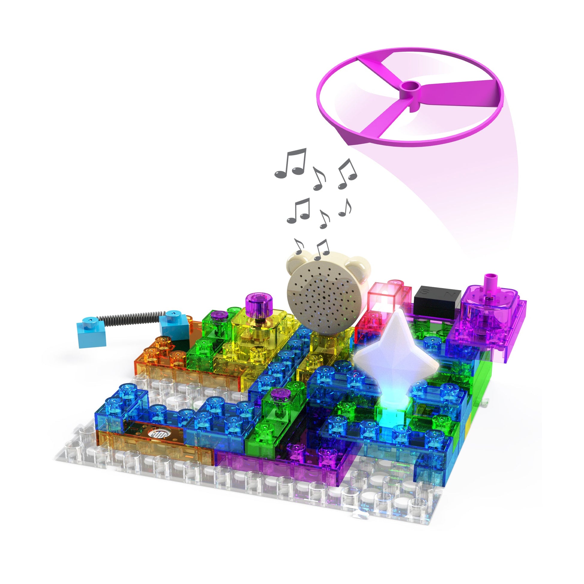 MEGA Circuit showing FM radio glowing star and fan launching