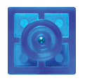 A close-up image of a Circuit Blox™ - 1 Wire Block - E-Blox® mechanical keyboard switch. The transparent blue plastic reveals its inner components.