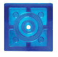 The Circuit Blox™ - One Block Spacer by E-Blox® is a blue, square brick featuring a circular design in the center with a large ring and small ring, complete with a tiny hole at the very center. It also has four small indents at the corners, making it ideal for use as a one block spacer in your builds.