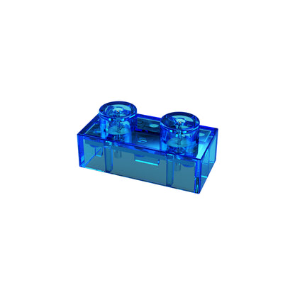 A single blue, translucent building block, known as the E-Blox® Circuit Blox™ - 2 Wire Block, featuring two cylindrical studs on top. The rectangular plastic block resembles a piece from the popular Circuit Blox construction toy set by E-Blox.