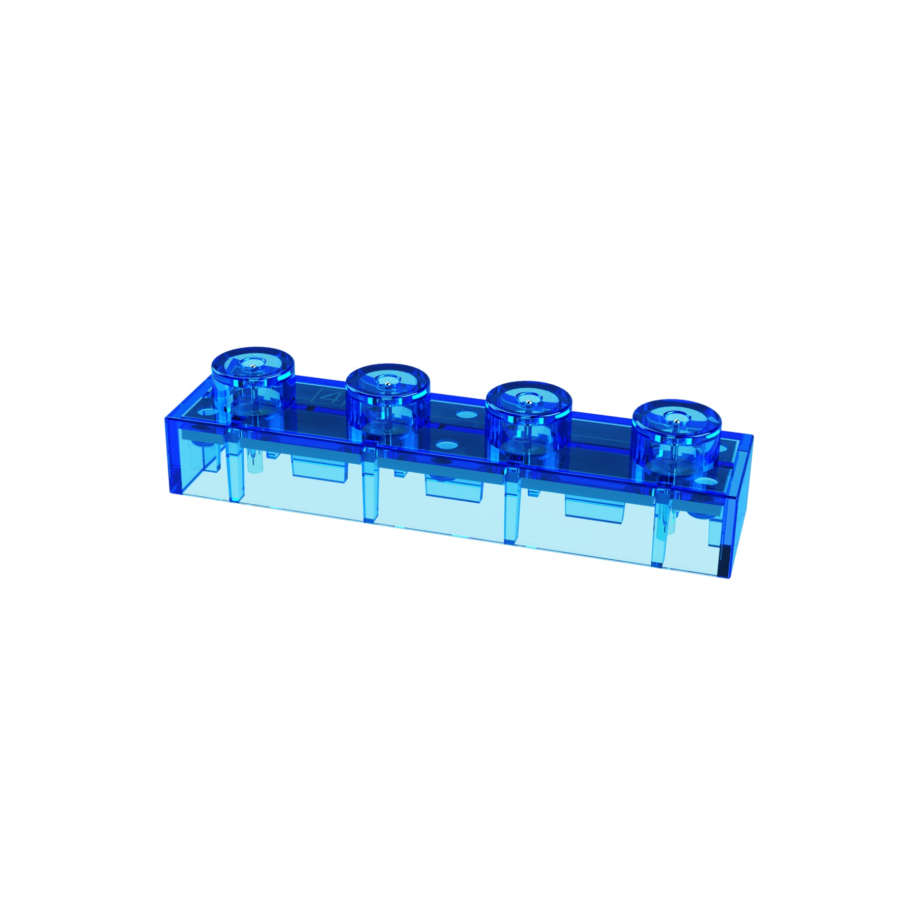 A rectangular, clear blue Circuit Blox™ - 4 Wire Block - E-Blox® from the E-Blox brand, featuring four round studs on top arranged in two rows of two each, typically used as part of a Circuit Blox set.