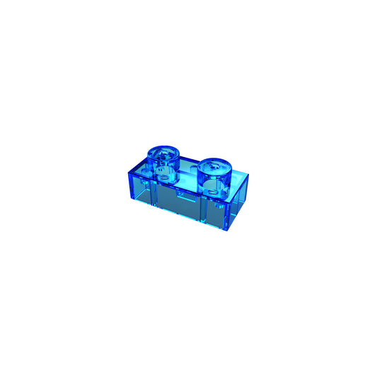 A close-up image of a single, transparent blue E-Blox Two Wire Spacer Block for Circuit Builder with two circular studs on top. The block is isolated on a white background.