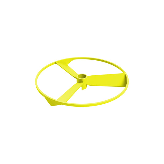 A bright yellow three-bladed plastic fan blade for Circuit Blox™, surrounded by a circular yellow ring. The propeller and ring, part of the E-Blox® line, are isolated on a plain white background.