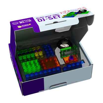 Build your own DJ Set with in packaging with box open to see contents in plastic tray.