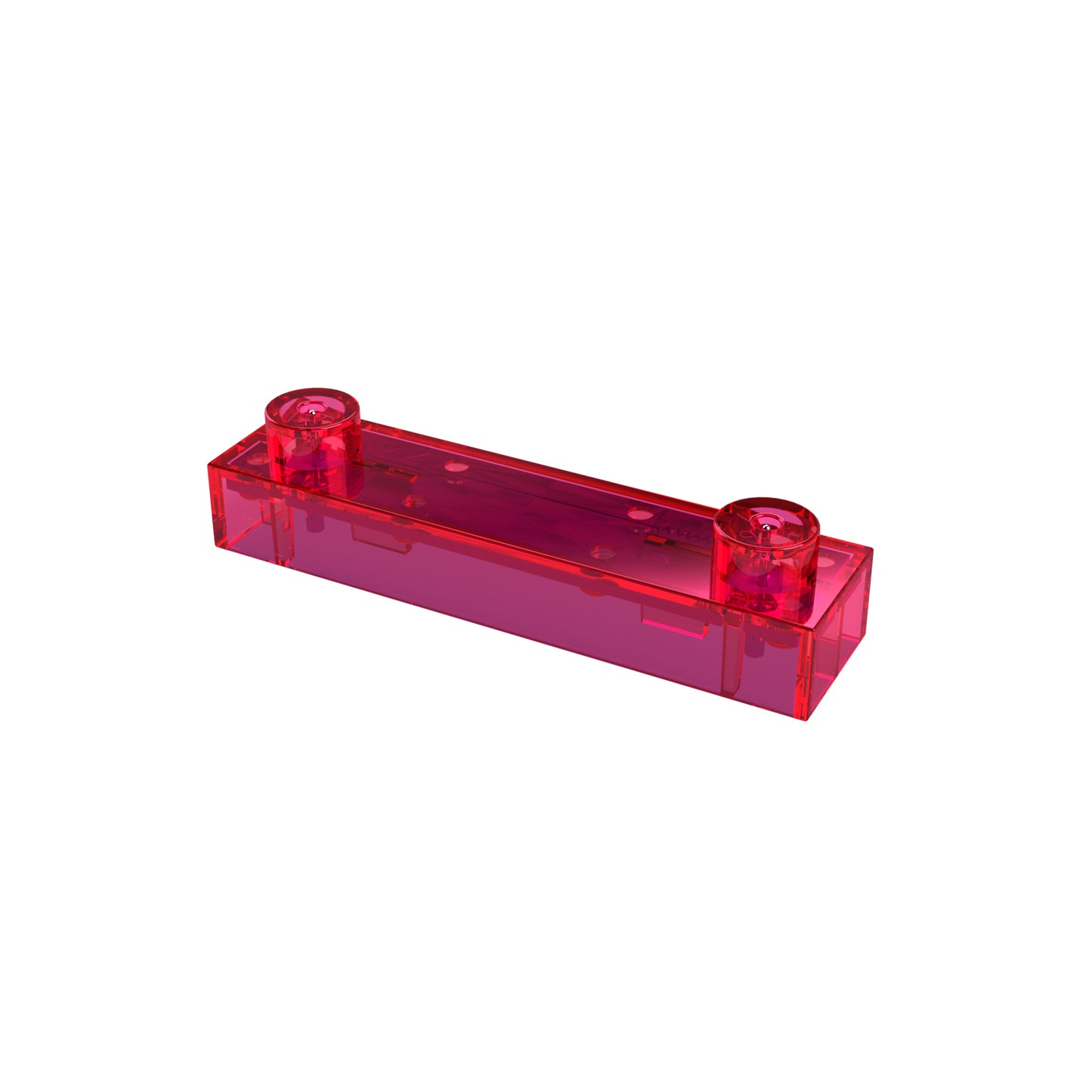 A transparent red, rectangular LEGO brick with two round knobs on top is laid flat on a white background alongside an E-Blox, Inc. Circuit Blox 10K Ohm Resistor.